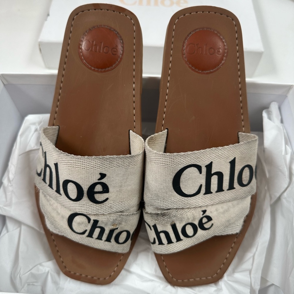 Chloe Woody Logo Slide Sandals